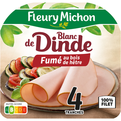 Filet de blanc de dinde fumé FLEURY MICHON 4 tranches - 120g