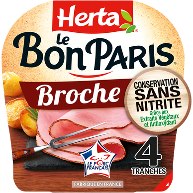Jambon Broche Conservation Sans Nitrite HERTA Le Bon Paris 4 tranches-140g