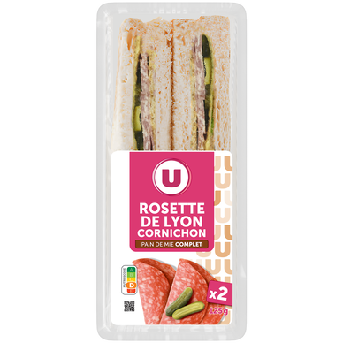 Sandwich pain de mie complet rosette de Lyon et cornichons U 125g