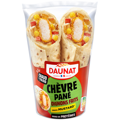 Sandwich Wrap le cheesy chèvre pané oignons frits sauce mustard DAUNAT, 180g