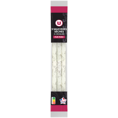 Saucissse sèches à croquer Pur Porc - x3, 150g