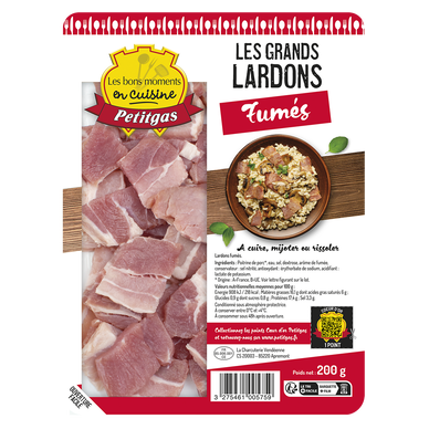 Grands lardons fumés PETITGAS, 200g