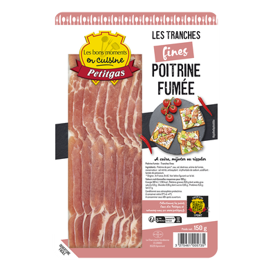 Poitrine fumée tranches fines PETITGAS, 150g