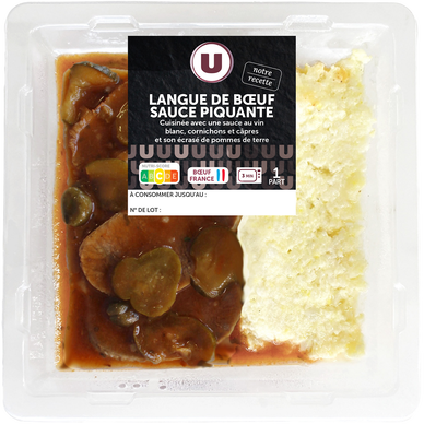 Langue de boeuf sauce piquante écrasé de pommes de terre, 1 part, 300g