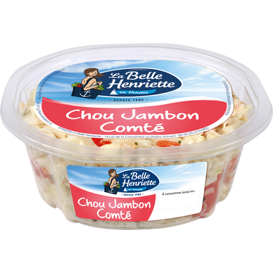 Salade assaisonnée de chou blanc émincé au jambon fumé, à la tomate etau comté, LA BELLE HENRIETTE, 300g