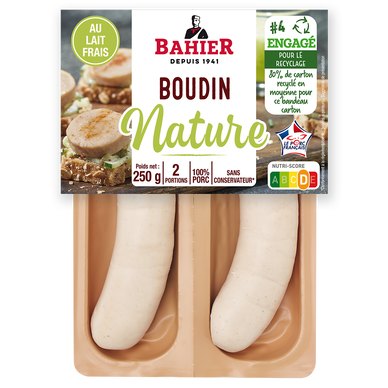 Boudin blanc nature 100% porc vpf BAHIER 2x125g