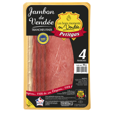 Jambon de Vendée IGP PETITGAS, 4 fines tranches soit 90g