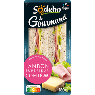 Sandwich gourmand club pavot jambon supérieur comté SODEBO, 180g