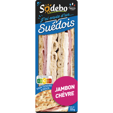 Sandwich suédois jambon cuit et fromage de chèvre SODEBO, 135g