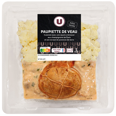 Paupiette de veau sauce aux champignons et écrasé de pommes de terre,1 part, 300g