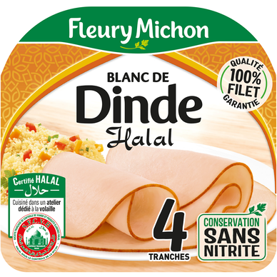 Blanc de dinde Halal Conservation sans nitrite FLEURY MICHON x4 - 130g