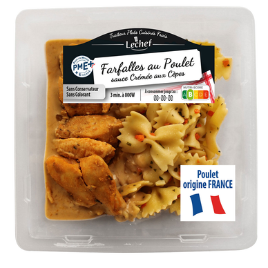 Farfalles au poulet sauce crémée aux cèpes LECHEF, 1 part, 300g