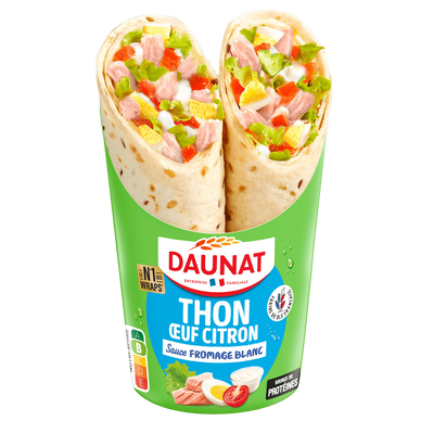 Sandwich Wrap Galette de blé aux graines de lin sauce yaourt herbes, de thon Listao naturel et tomates marinées 190g