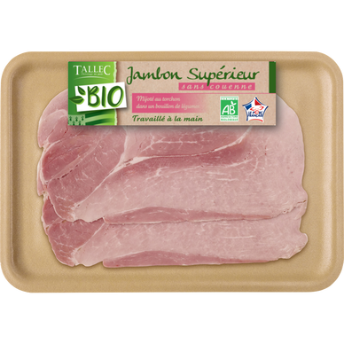 Jambon cuit supérieur sans couenne BIO, TALLEC, 2 tranches, 120g