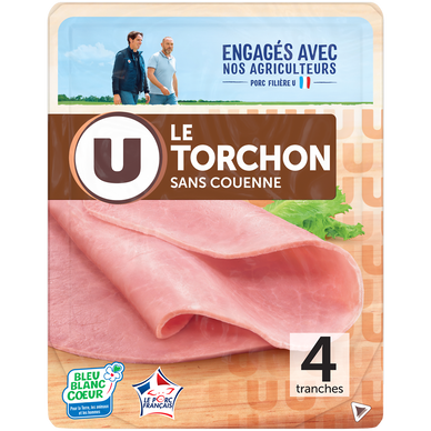 Jambon Supérieur sans couenne Torchon - BBC U x4 tranches, 160g
