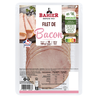 Bacon de porc salé et fumé BAHIER 10 tranches 100g