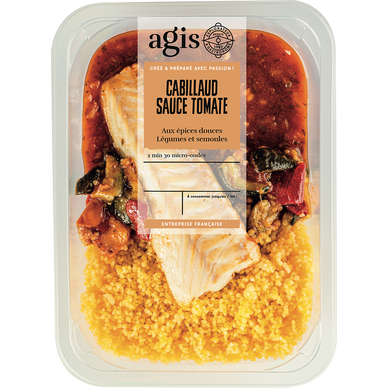 Cabillaud sauce tomate aux épices légumes et semoule AGIS, 1 part, 320g