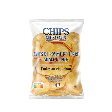 Chips artisanales de pommes de terre au sel de mer cuites au chaudron,125g