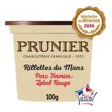 Rillette Mans porc fermier Viande de Porc Français, PRUNIER, 100g