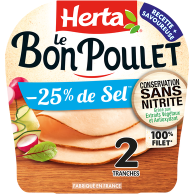 Le Bon poulet HERTA conservation sans nitrite 2 tranches 65g