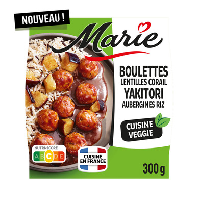 Boulettes aux lentilles corail sauce yakitori aubergine et riz MARIE 300g