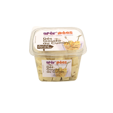 Dés de gouda cumin au lait pasteurisé APER'IDEE, 30%mg, 150g