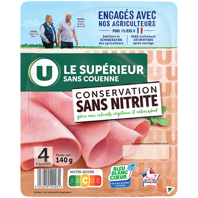 Jambon Supérieur sans couenne Conservation Sans Nitrite - x4 tranches,140g
