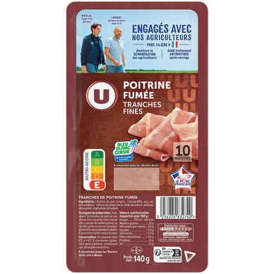 Poitrine de porc fumée - 10 tranches fines - 140g