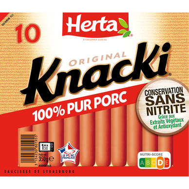 Saucisses Knacki Original Pur Porc Conservation Sans Nitrite HERTA x10-350g