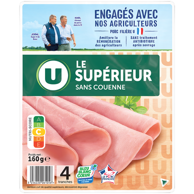Jambon Supérieur sans couenne BBC U x4 tranches, 160g