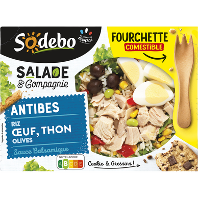 Salade riz, oeufs, thon et olives - Antibes, SODEBO 320g + 1 cookie