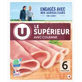 Jambon supérieur avec couenne Bleu Blanc Coeur, 6 tranches 240g