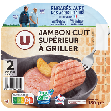 Jambon cuit à griller BBC U x2 tranches, 180g