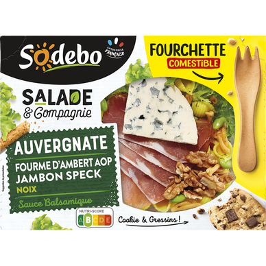 Salade auvergnate jambon pâtes crudités bleu noix SODEBO, 320g