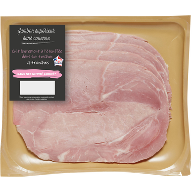 Jambon supérieur sans couenne, sans sel nitrité ajouté, VPF, 4 tranches
