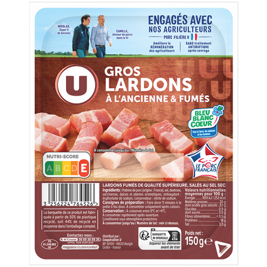 Gros lardons fumés à l'ancienne VPF Bleu Blanc Coeur U 150g