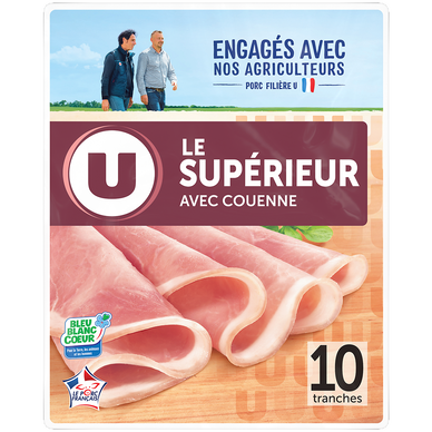 Jambon supérieur avec couenne Bleu Blanc Coeur, 10 tranches 400g