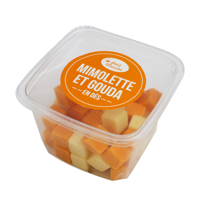 Dés de mimolette et gouda, PETIT MARCHE, 26%MG, 120g