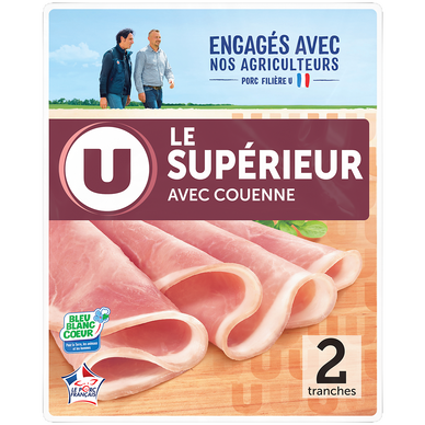 Jambon supérieur avec couenne Bleu Blanc Coeur, 2 tranches 80g