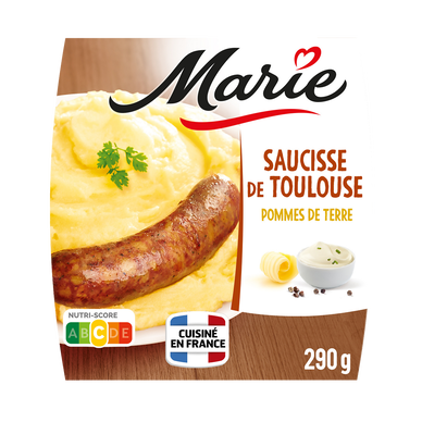 Plat cuisiné individuel Saucisse de Toulouse grillée et purée de pommede terre MARIE, 290g
