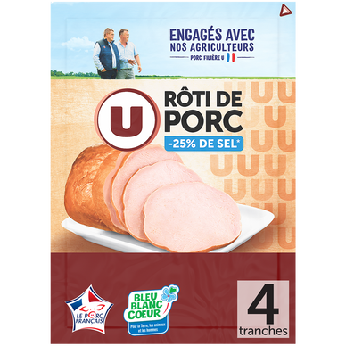 Rôti de porc taux de sel réduit Bleu Blanc Coeur U 4 tranches 160g