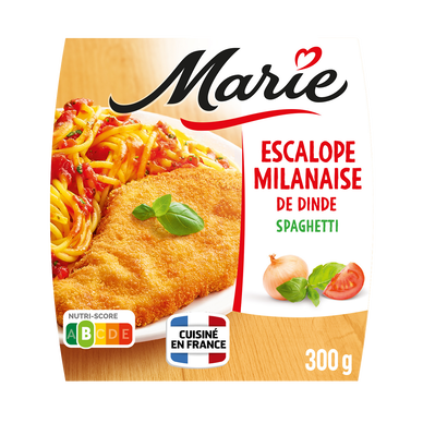 Plat cuisiné individuel Escalope Milanaise et spaghettis tomate basilic MARIE, 300g