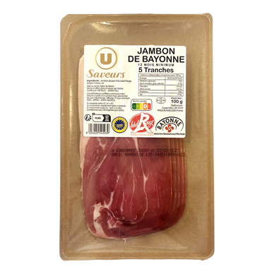 Jambon de Bayonne IGP Label Rouge 12 mois d'affinage, 5 tranches, 100g