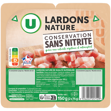Lardons nature qualité supérieur CSN VPF U 2x75g