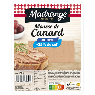 Mousse de canard au Porto -25 % de sel MADRANGE 150g