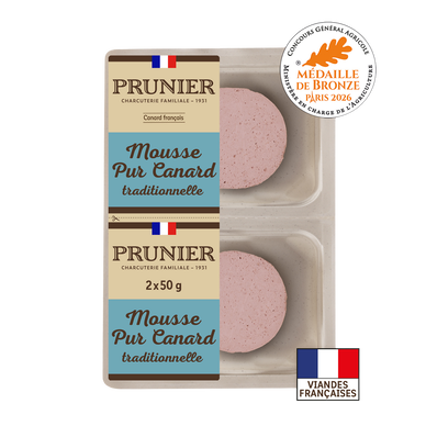 Mousse pur canard traditionnelle 44%mg PRUNIER 2x50g