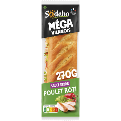 Sandwich le Méga baguette viennois, poulet rôti et sauce kebab SODEBO,270g