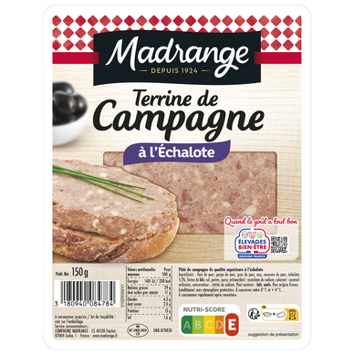 Terrine de campagne à l'échalotte élevages bien être MADRANGE 150g