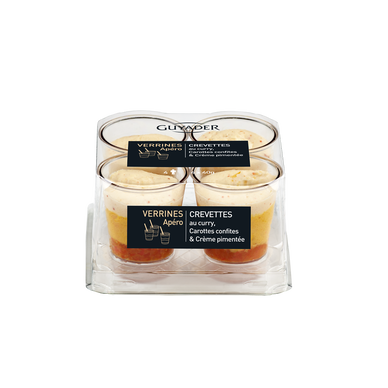Verrines apéritives crevettes au curry carottes confites et crème pimentée GUYADER, 4x40g