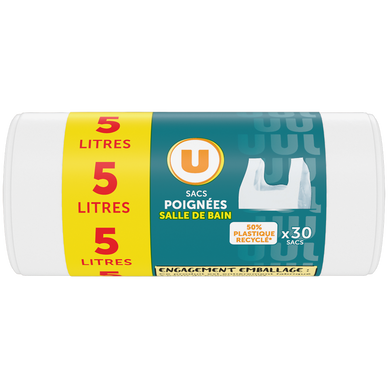 Sac poubelle à poignées spécial salle de bain, 5L x30